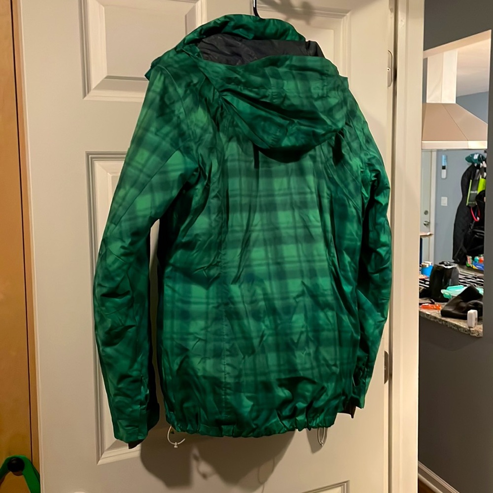 Columbia Green Plaid Hooded Jacket with Yellow Accent - ski snowboarding jacket - Picture 4 of 4